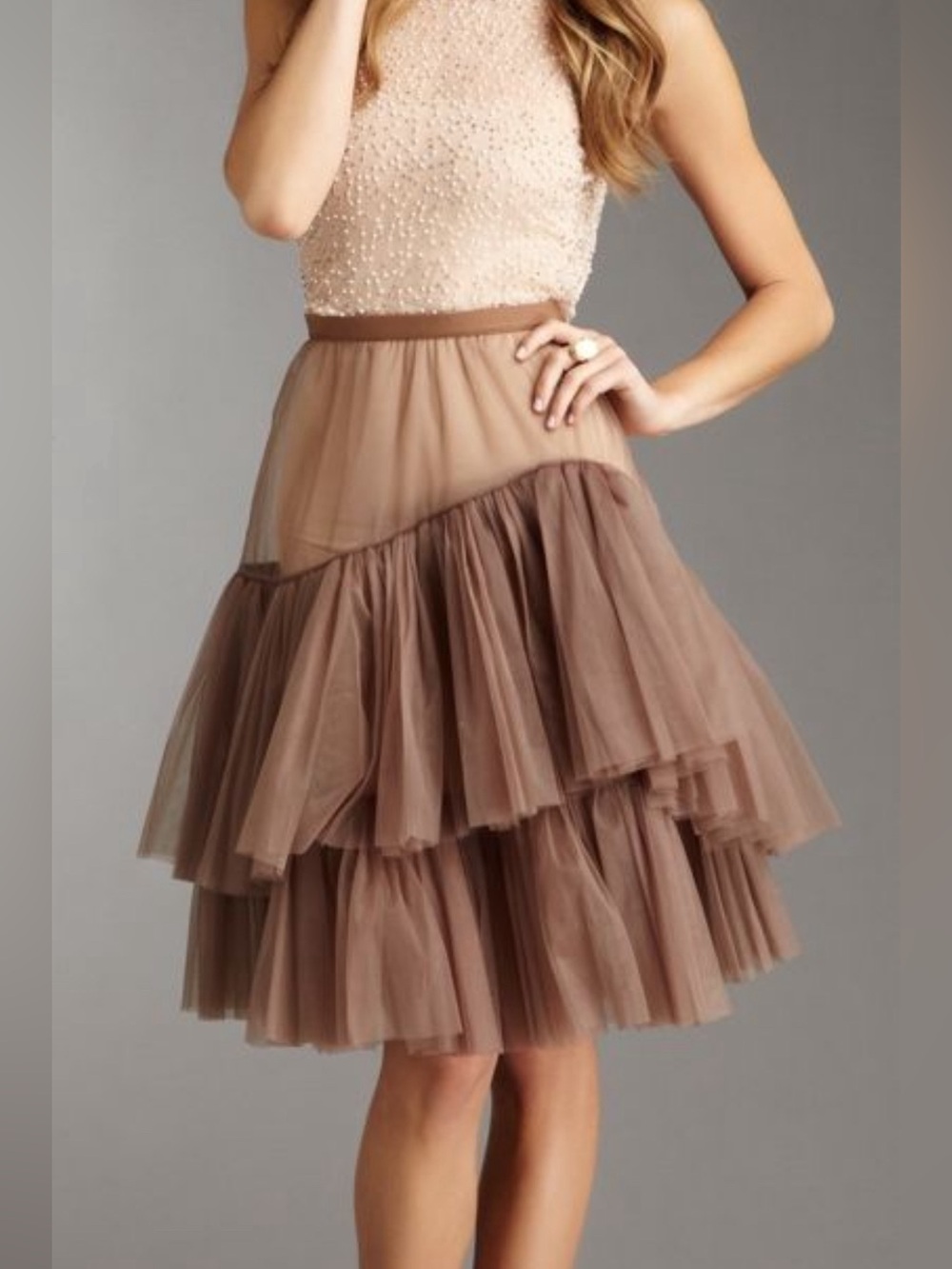 BCBGMaxAzria Tulle Ruffle Tiered Brown Skirt Small Whimsygoth Fairycore Dollette